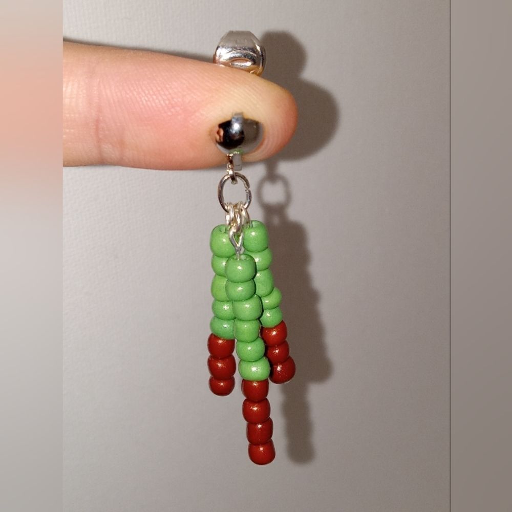 Green and brown beaded 3 stick earrings